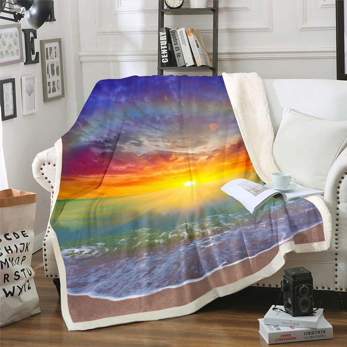 Feelyou Ocean Theme Sherpa Fleece Blanket - Soft Plush Throw for Boys, Girls & Adults (50