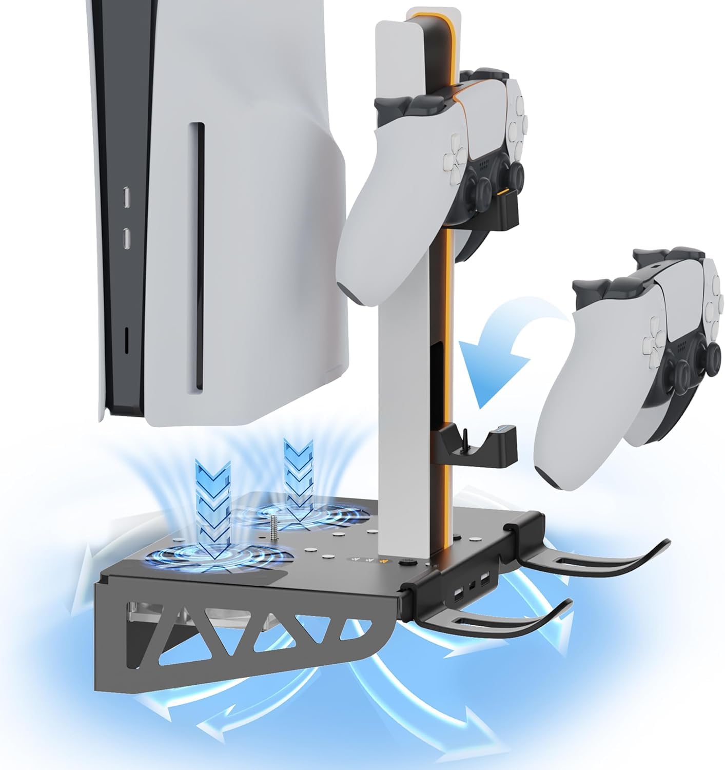 PS5 Wall Mount Bracket Kit with Cooling Fan & Charging Station - Floating Shelf Mount for PS5/PS5 Slim/PS5 Pro Disc & Digital Edition - Space-Saving TV Console Organizer for Gaming Room & Living Room Setup