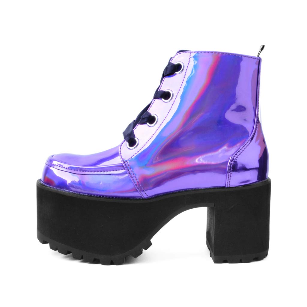 T.U.K. Women's A9504L Platform Boots - Lavender Iridescent Punk Rock Shoes for Women | Perfect for Concerts, Nightlife & Alternative Fashion Outfits