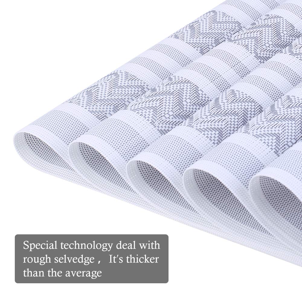 Heat-Resistant & Stain-Resistant PVC Table Placemats Set of 6 - Non-Slip Washable Vinyl Woven Place Mats for Dining Table (Grey) | Perfect for Everyday Meals, Dinner Parties & Kitchen Decor