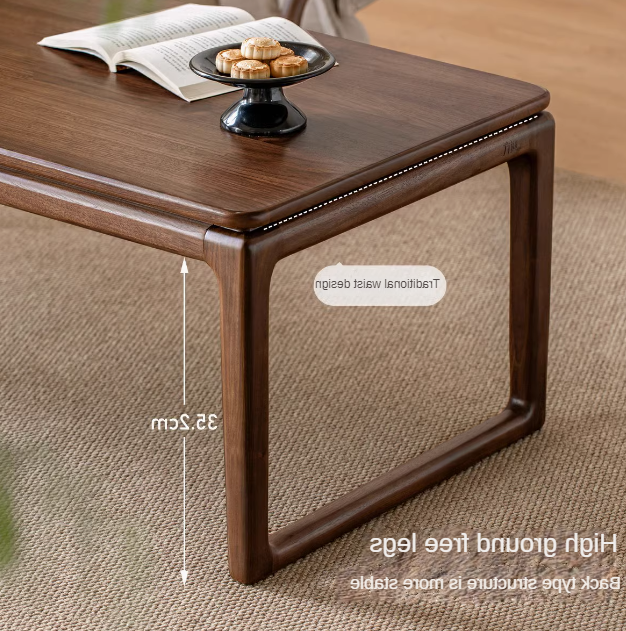 Premium Oak & Black Walnut Solid Wood Tatami Tea Table - Japanese Style Low Coffee Table for Living Room, Zen Meditation, and Tea Ceremony