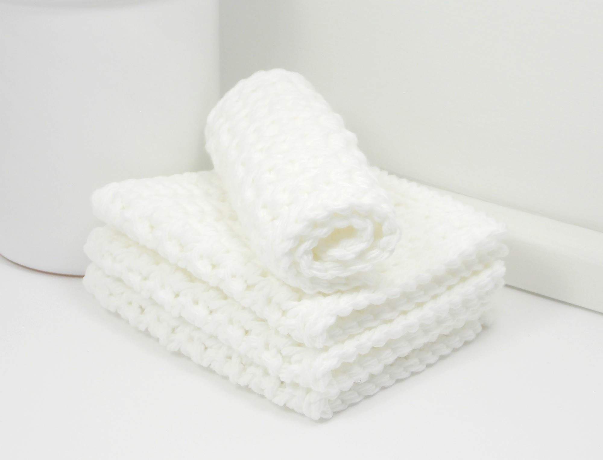 Set of 4 Handmade White 4x7 Inch Rectangular Crochet Cotton Dishcloths - Eco-Friendly Kitchen Towels for Washing Dishes, Cleaning Countertops & Drying Hands