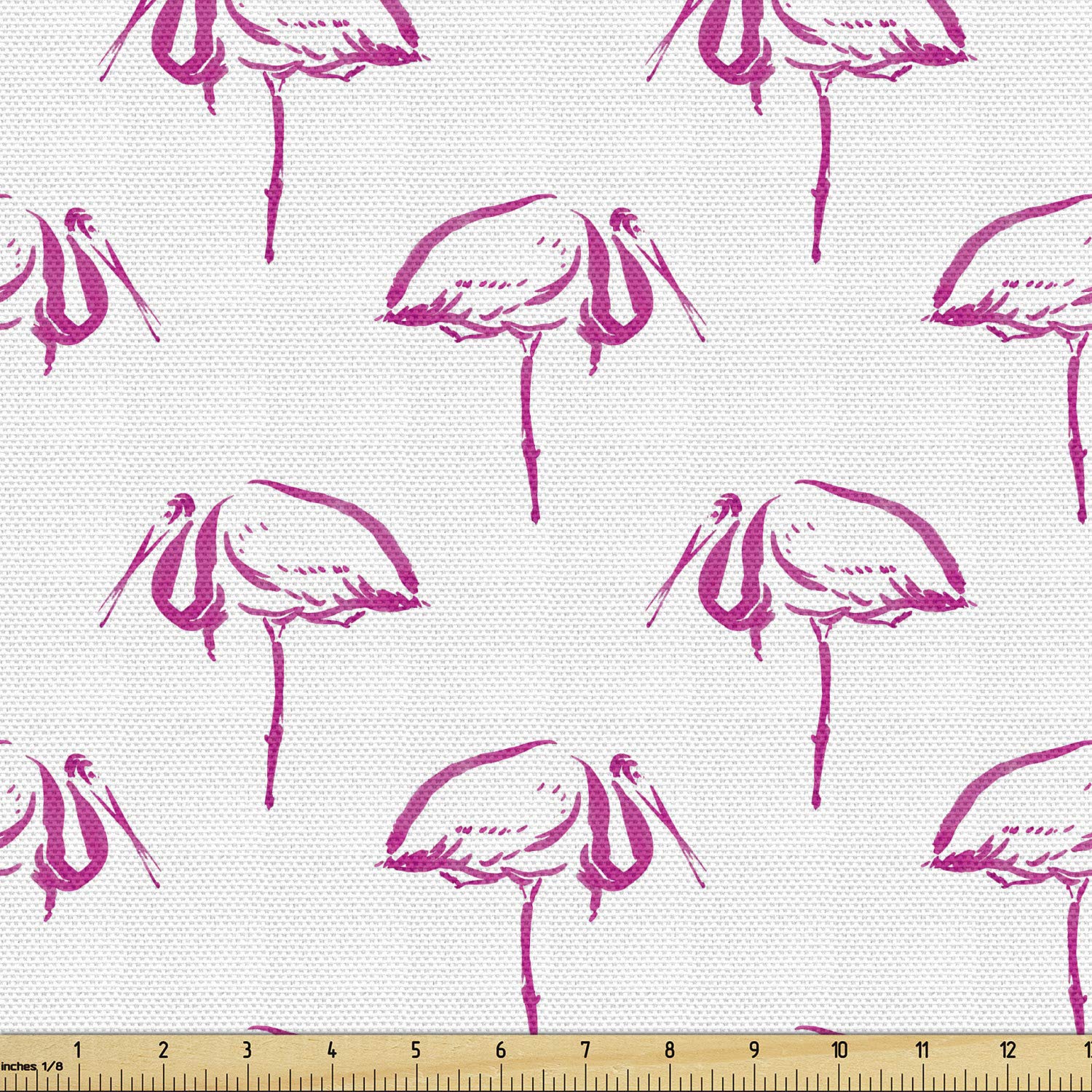 Ambesonne Flamingo Fabric by The Yard - Hand Drawn Tropical Animal Print Upholstery Material, Hot Pink & White Sketch Design for Sofa, Curtains, Pillows - 10 Yards Decorative Home Accent Fabric for Coastal & Boho Decor