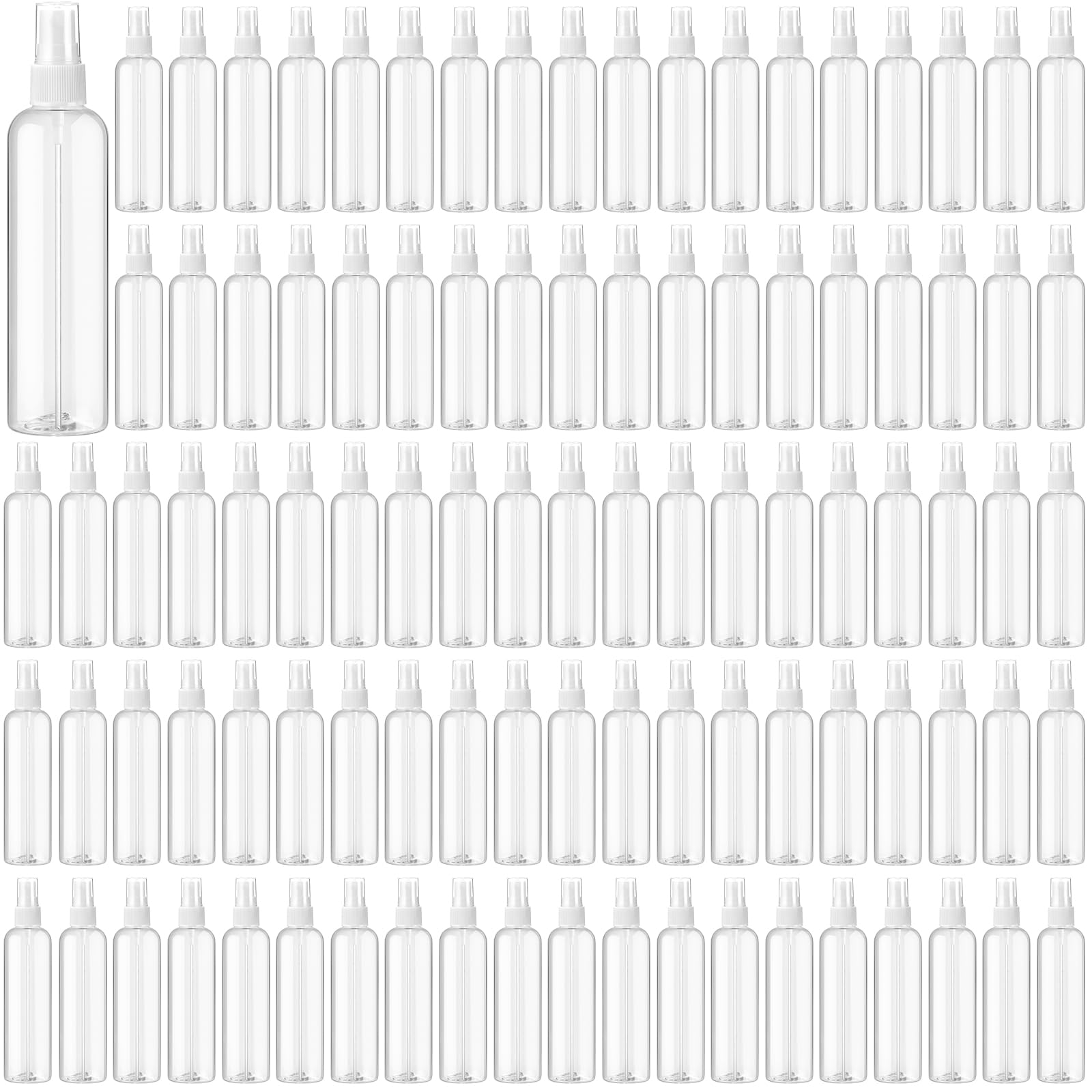 Tanlade 100 Pack 8 oz Clear Empty Spray Bottles with Fine Mist Pump - Refillable Plastic Misting Bottles for Hair Care, Essential Oils, Beauty Products, Cleaning Solutions & Travel - Perfect for Salons, Home Use & DIY Projects (White)