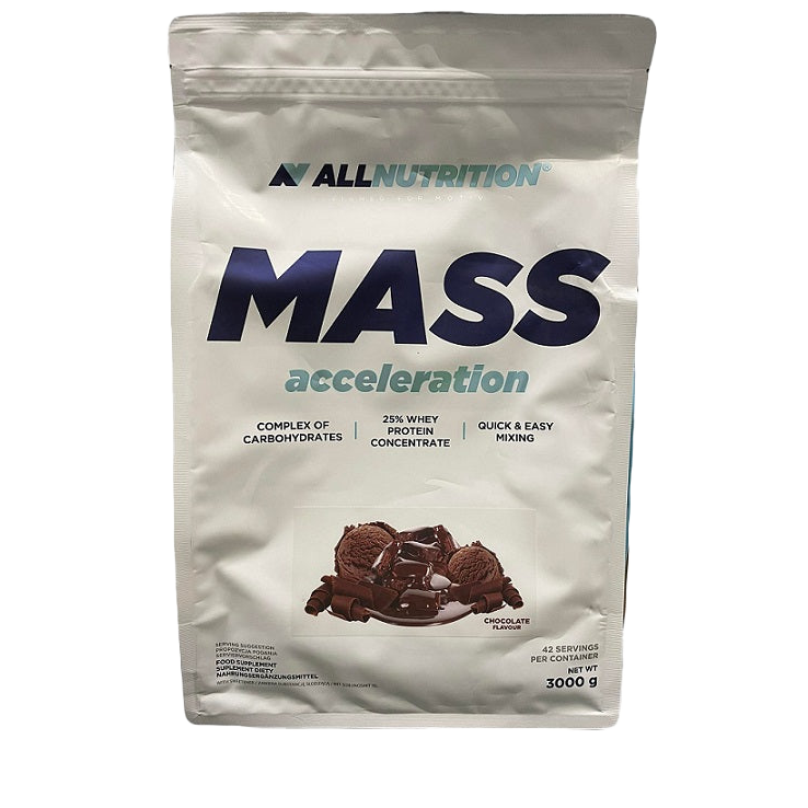 Allnutrition Mass Acceleration Weight Gainer Protein Powder - Chocolate Flavor, 3000g for Muscle Growth & Recovery - Perfect for Post-Workout & Bodybuilding