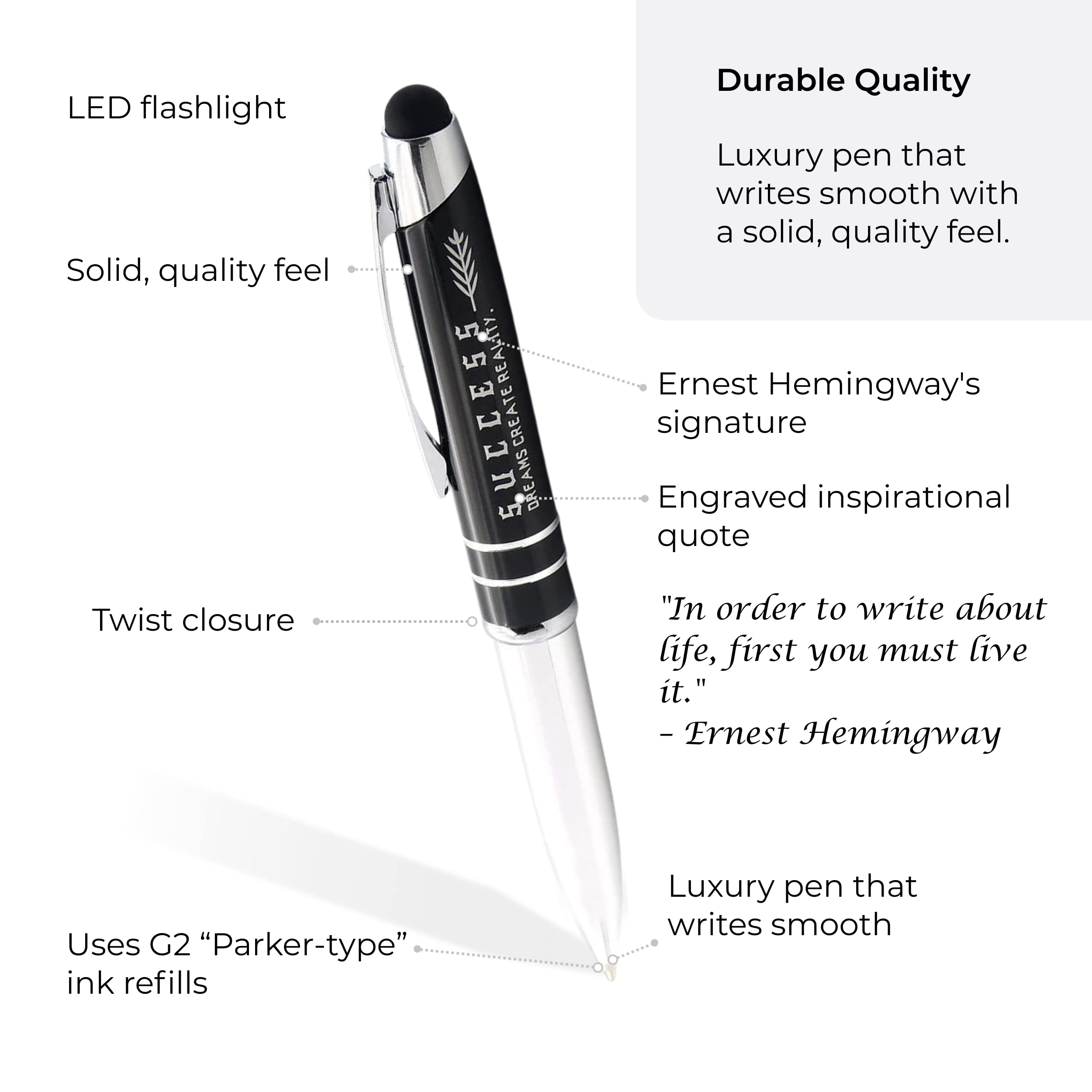 Premium Inkstone Success Gift Pen Set - Elegant Writing Pen with LED Flashlight & Stylus for Business, Graduation, and Executive Gifts (Includes Luxury Presentation Box) - Perfect for Office Use, Signing Documents, and Professional Presentations