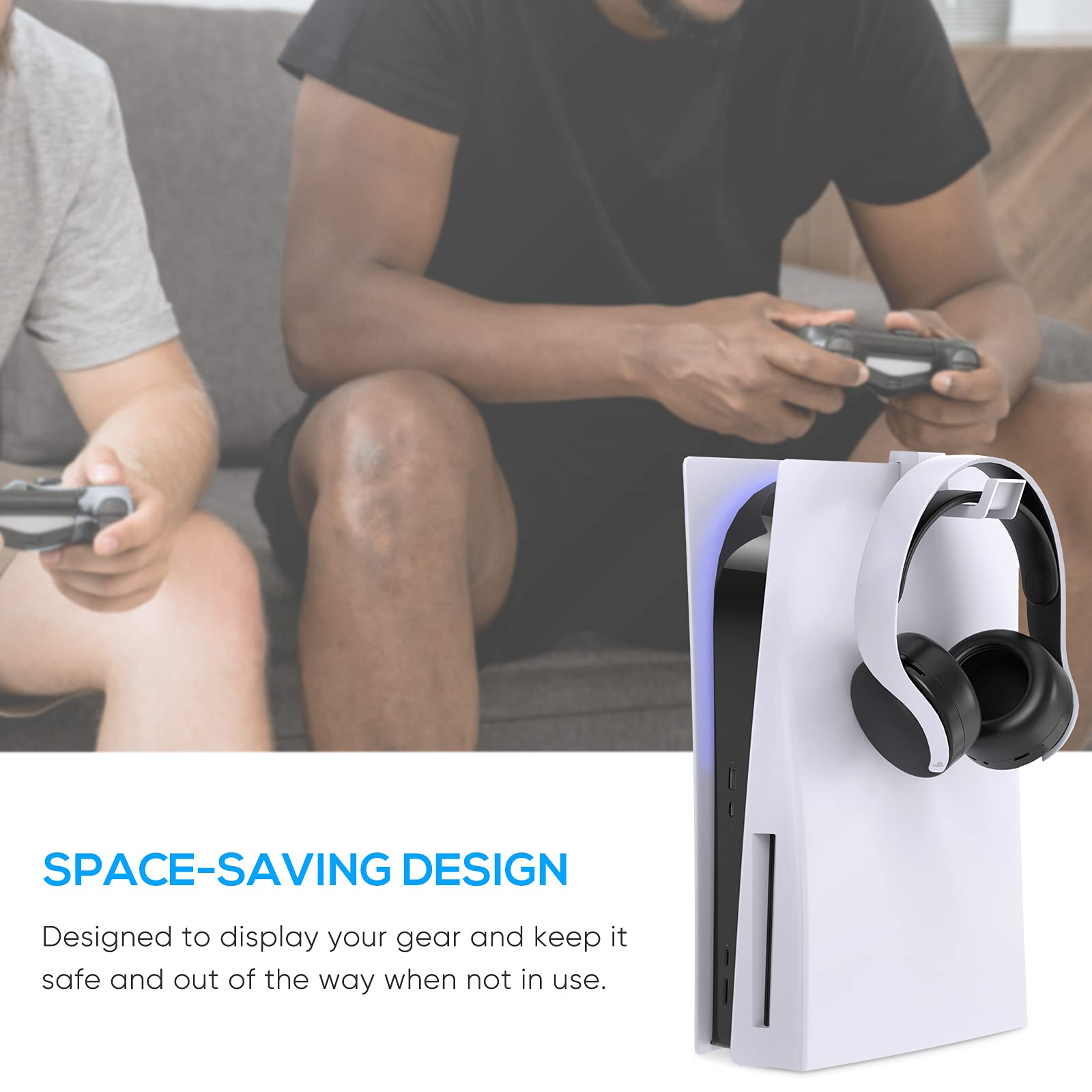 FYOUNG PS5 Headset Holder - Universal Headphone Stand & Hook Hanger for PS5, PS5 Slim & PS5 Pro (White) - Perfect for Gaming Setup & Headset Organization