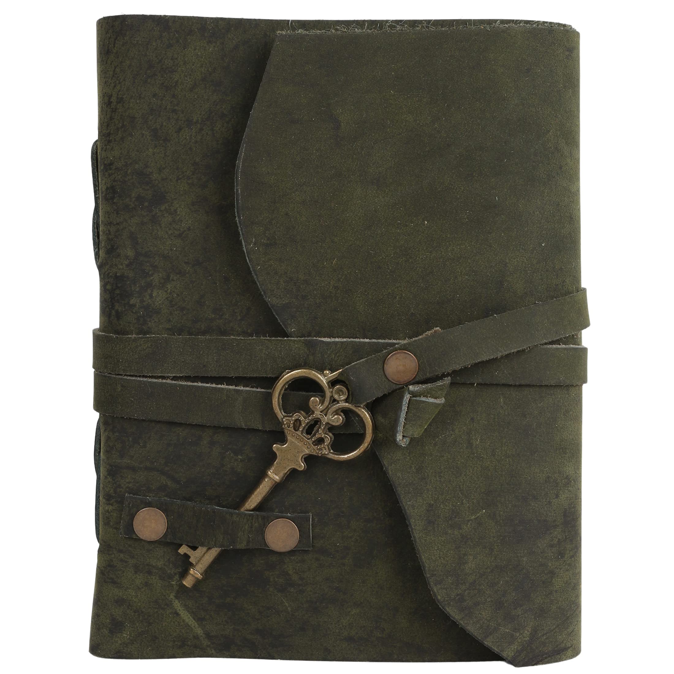 Vintage Leather Bound Journal - Handmade Travel Diary Notebook with Key Lock, Unlined Paper for Men & Women (7
