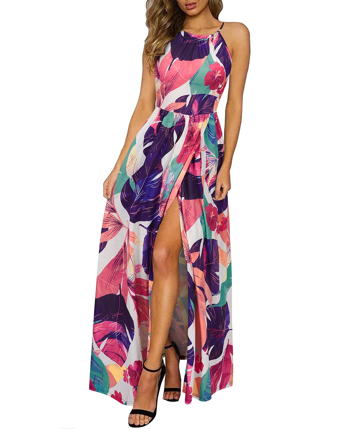 KILIG Women's Summer Maxi Dress 2025 - Casual Sleeveless Floral Sundress with Side Slit, Flowy Long Beach Dress for Vacation, Pool Party & Outdoor Date Night