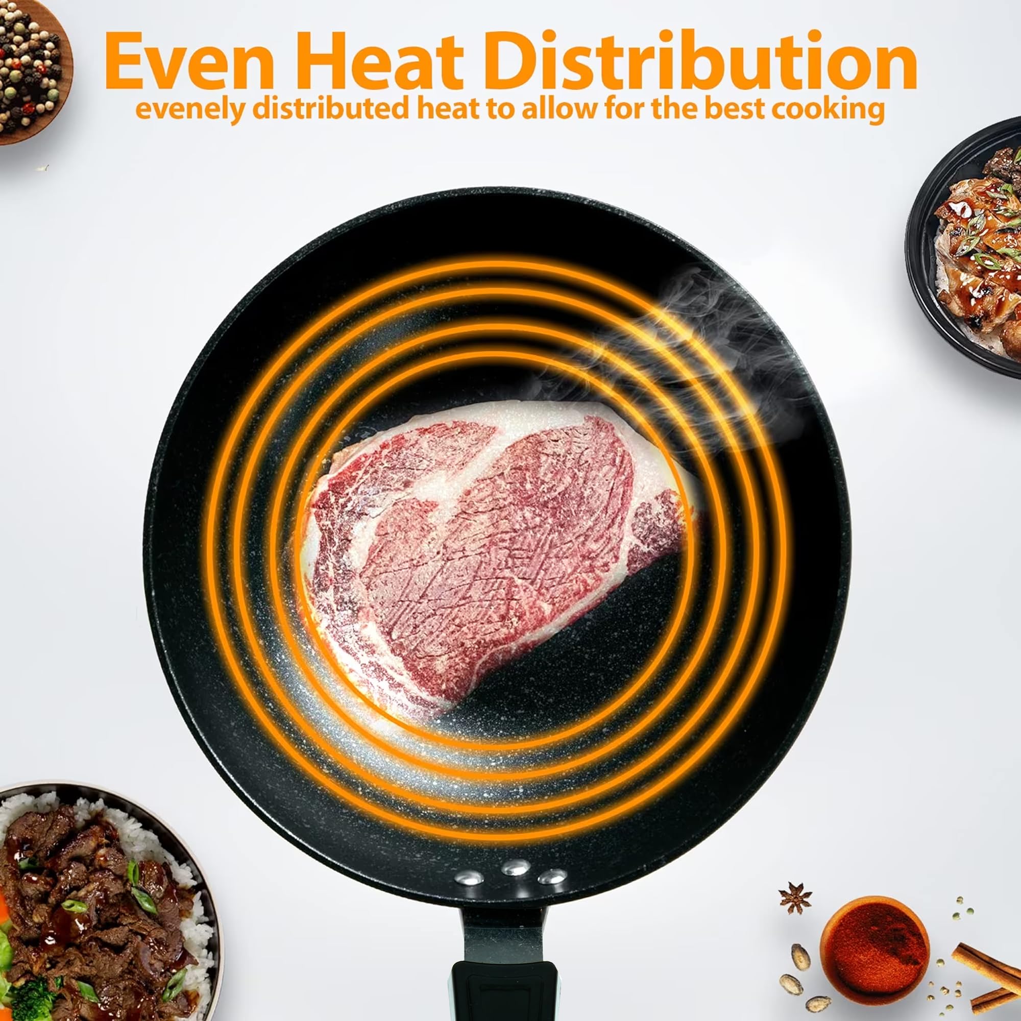 Premium ZENO 30cm Non-Stick Frying Pan - Granite Coated Induction Wok Pan for Gas, Electric & Induction Cooktops - Omelette & Stir Fry Pan - Perfect for Home Cooking, Restaurant Use & Camping Meals