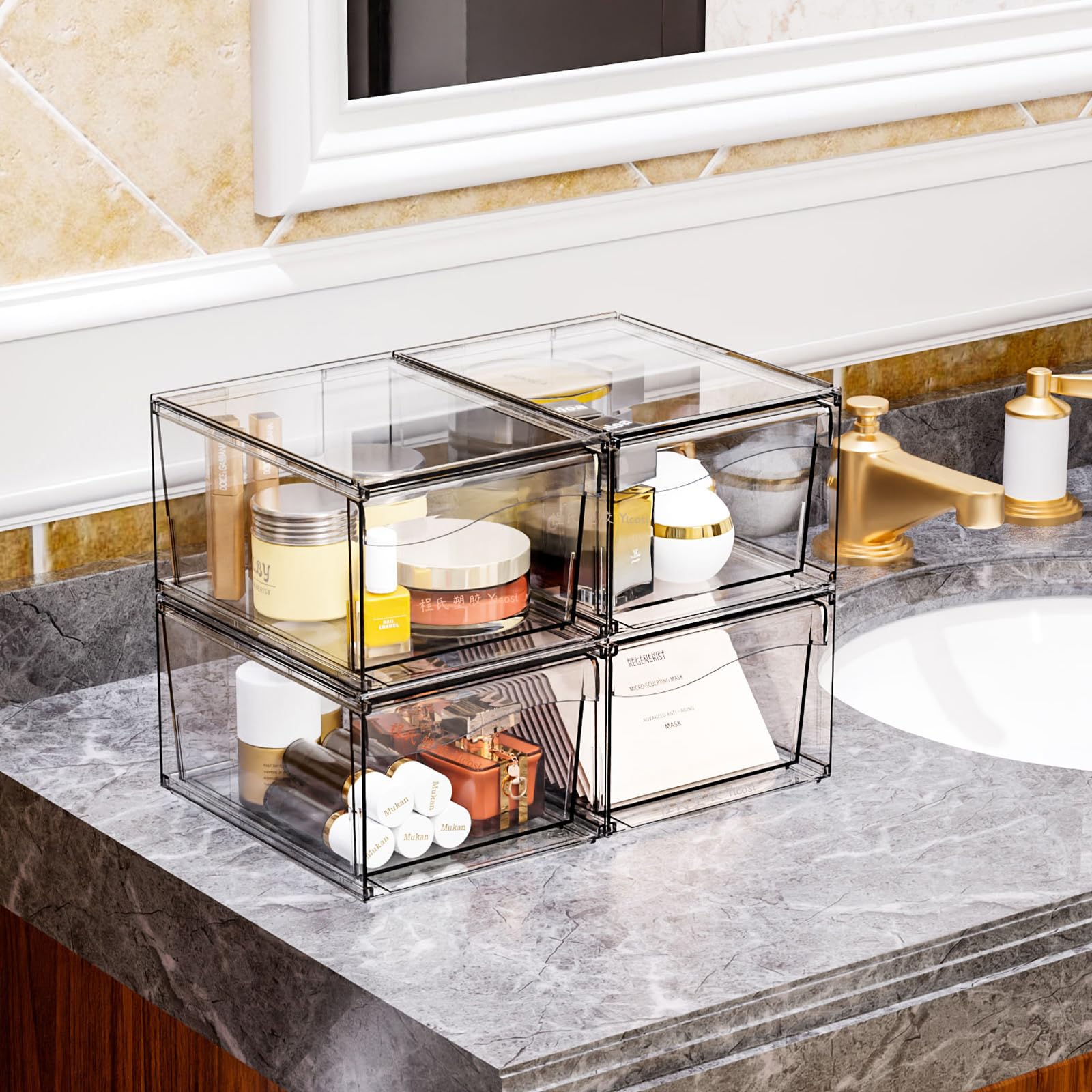 6 Pack Clear Stackable Storage Drawers - 4.4