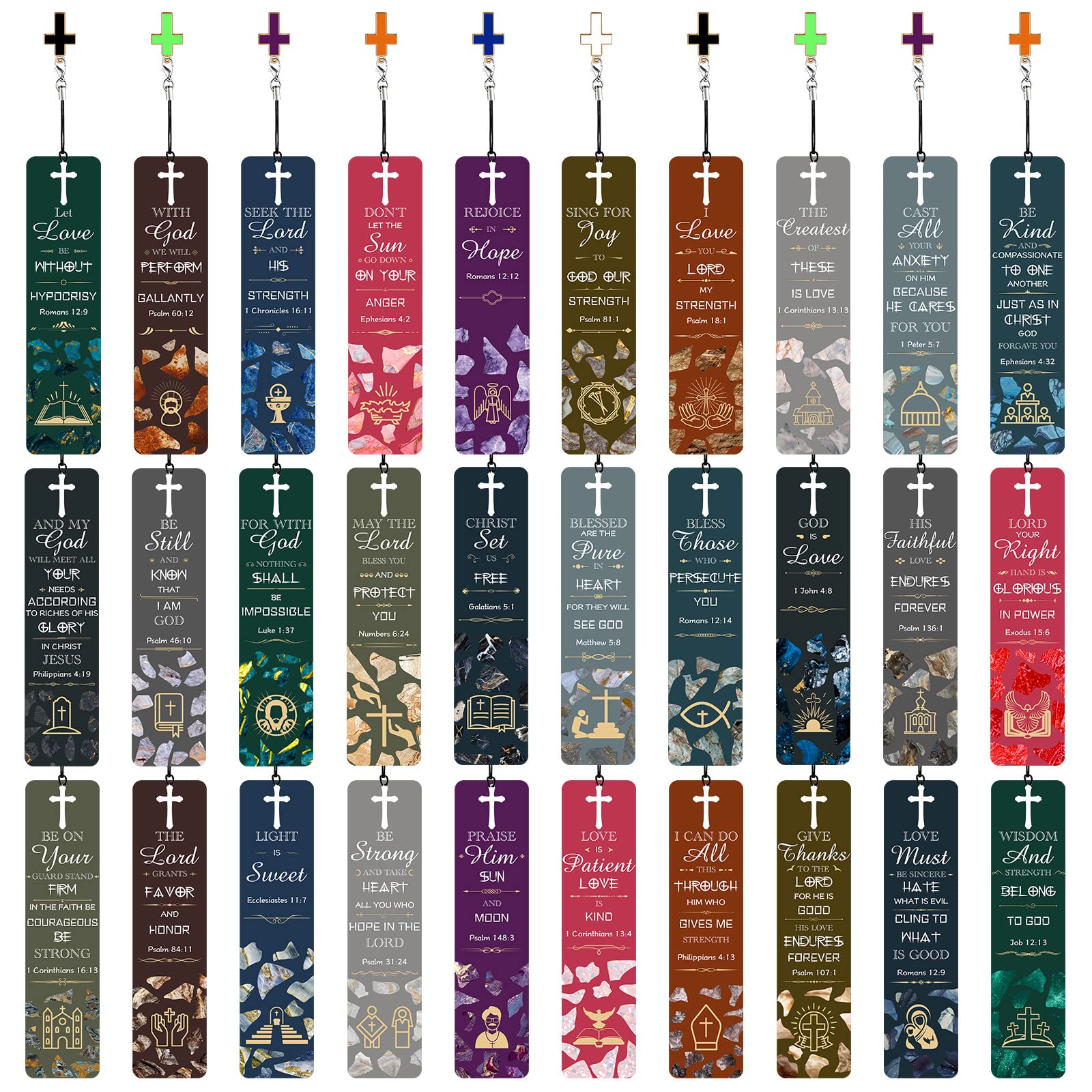 30 Pcs Christian Bookmarks with Cross Pendants - Inspirational Bible Verse Gifts for Church, Reading & Rewards