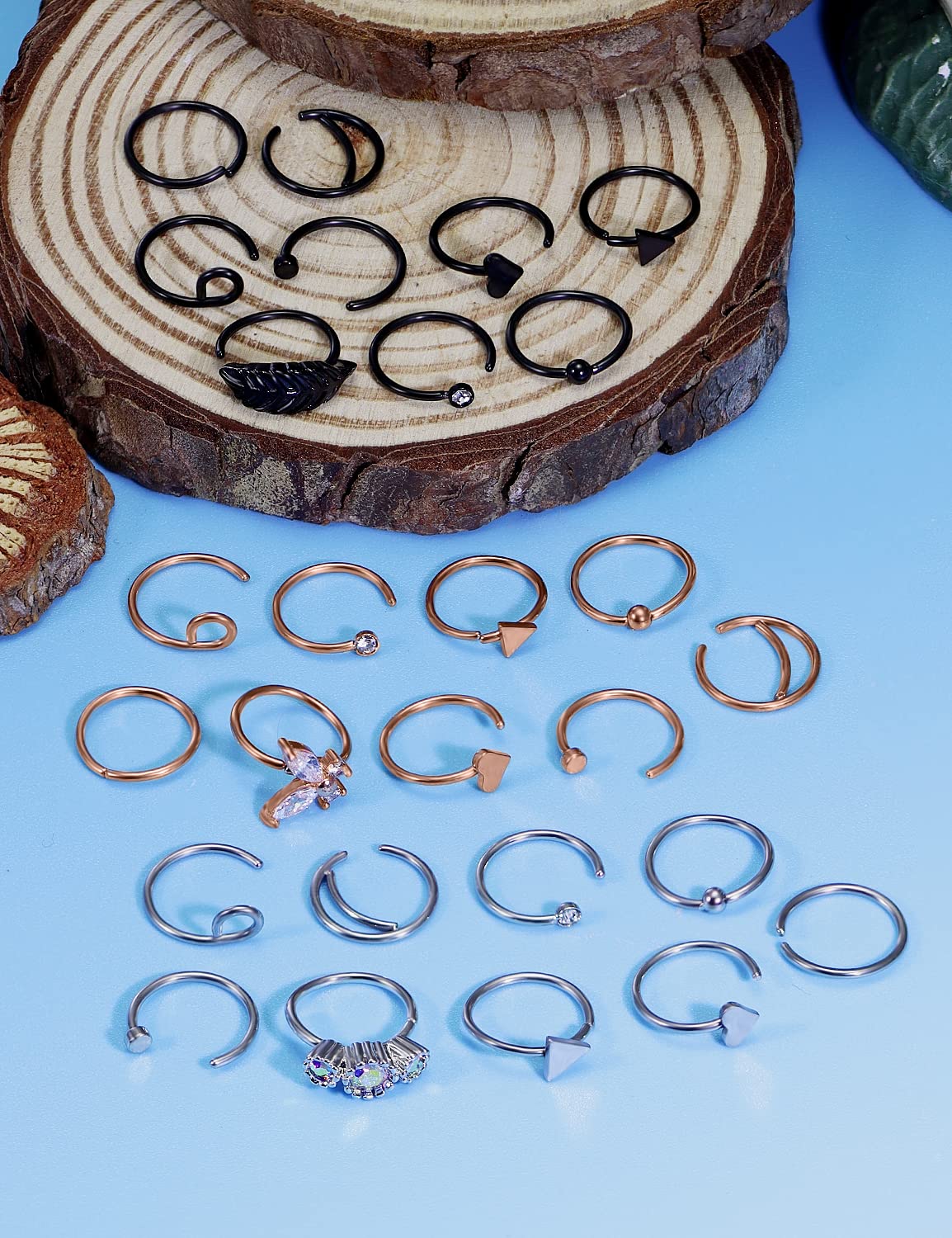 Vsnnsns 20G Stainless Steel Nose Rings - 8mm Hoop for Cartilage, Helix, Septum - Body Jewelry for Women & Men - Perfect for Daily Wear & Gifting