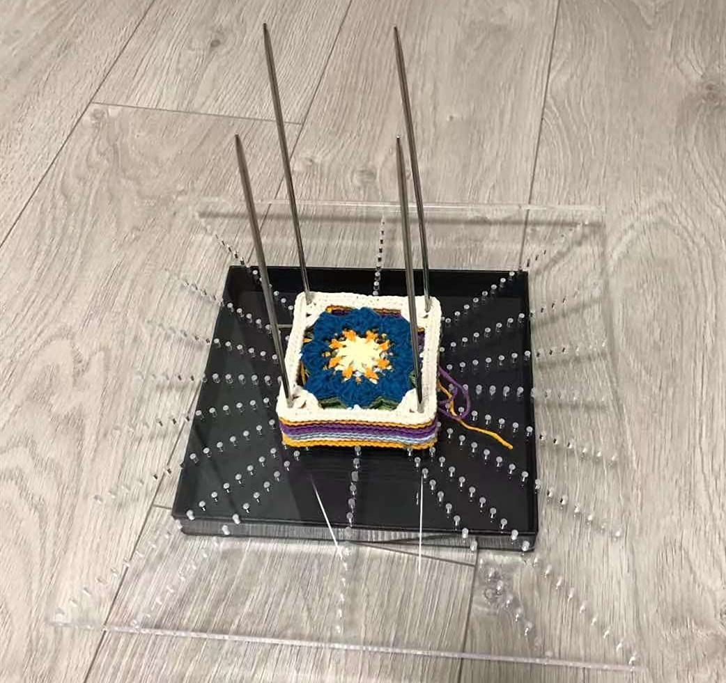 Premium Stainless Steel Pins Plastic Blocking Board for Crochet - 300x300mm Acrylic Blocking Mat for Granny Squares, Afghan Squares & Crochet Motifs - Perfect for Knitting, Weaving & DIY Craft Projects
