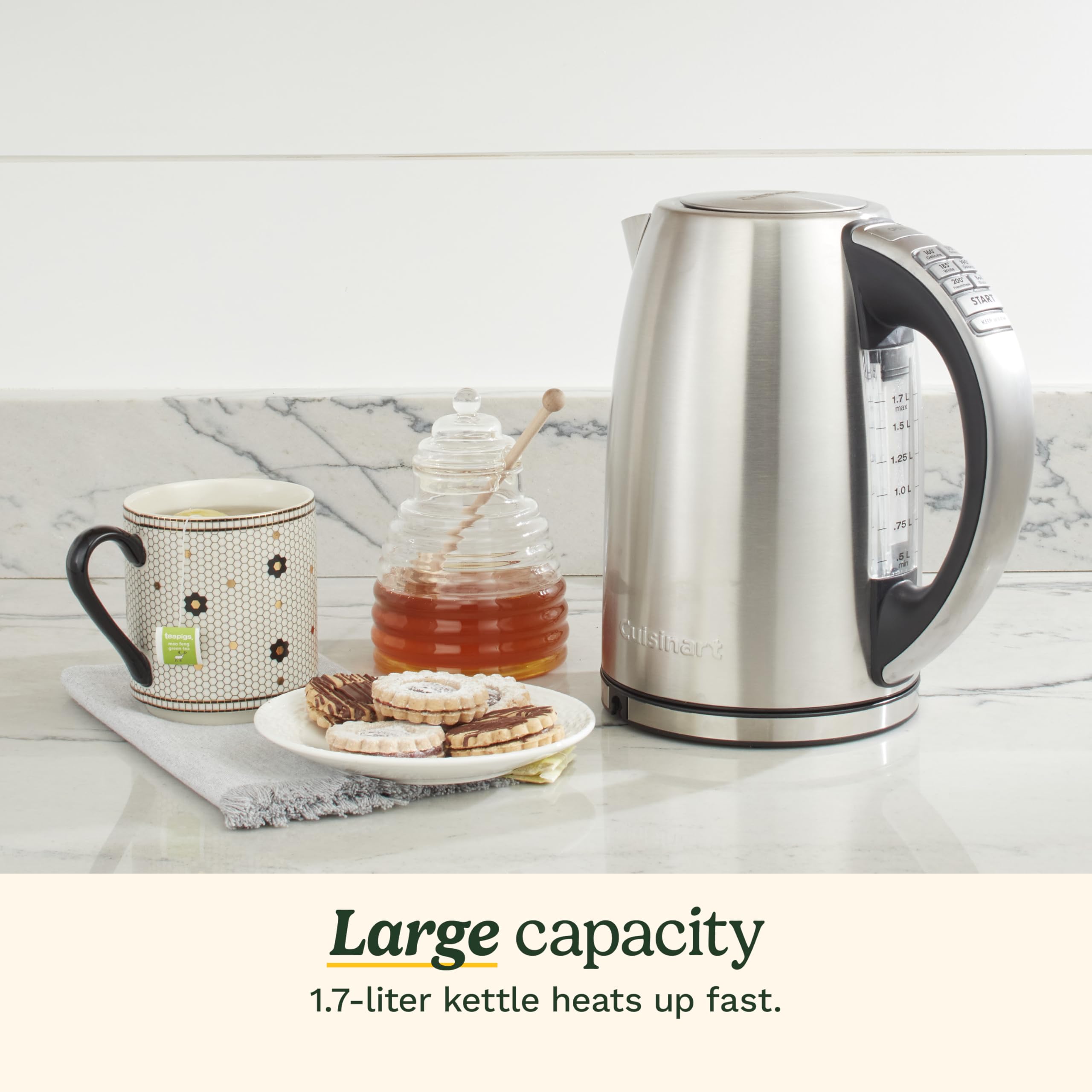Cuisinart CPK-17 PerfecTemp 1.7-Liter Stainless Steel Cordless Electric Kettle - Fast Boiling for Tea, Coffee & Instant Meals - Perfect for Home, Office & Dorm Use