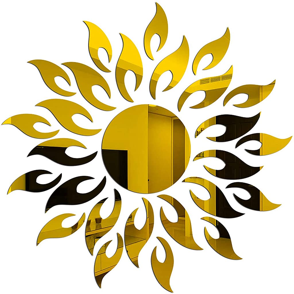 3D Sunflower Wall Decals - Removable Gold Mirror Stickers for Living Room & Bedroom Decor - Perfect for Home, Nursery, Office and Wedding Decorations