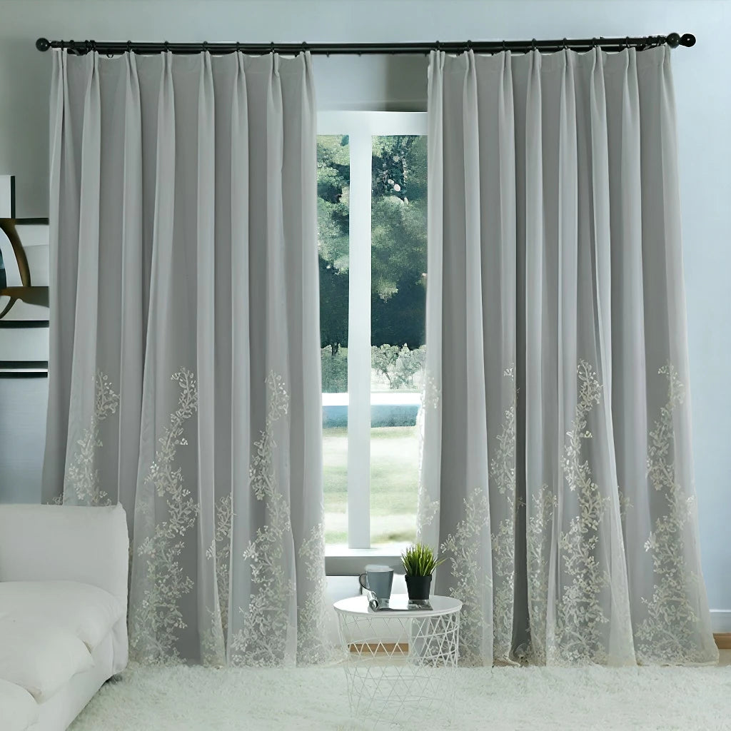 Maeve Two Layer Floral Print Soundproof Blackout Curtains for Bedroom & Living Room - Custom Size, Noise Reducing & Light Blocking Window Treatments for Home Decor