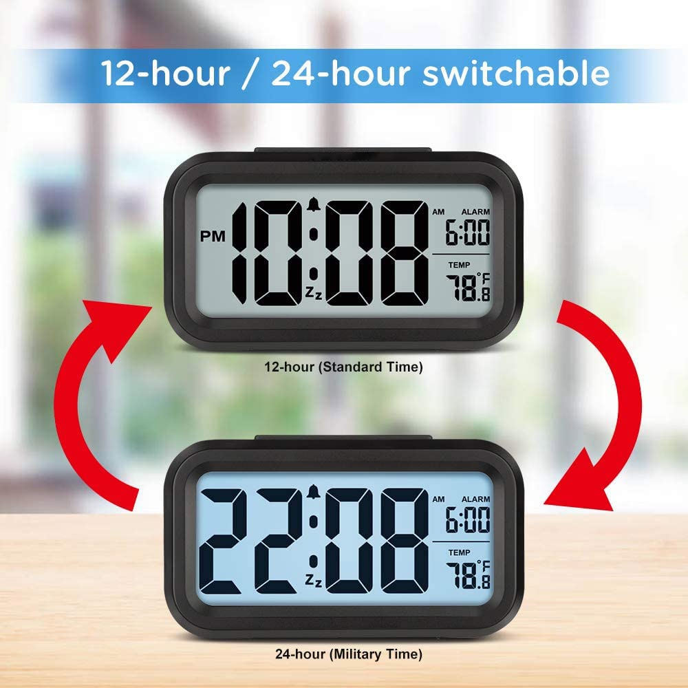 Smart Digital Alarm Clock with Large LED Display, Night Light & Indoor Temperature - Battery Operated Desk Clock for Bedroom, Kids, Students - Perfect for Nightstands, Home Office & Birthday Gifts