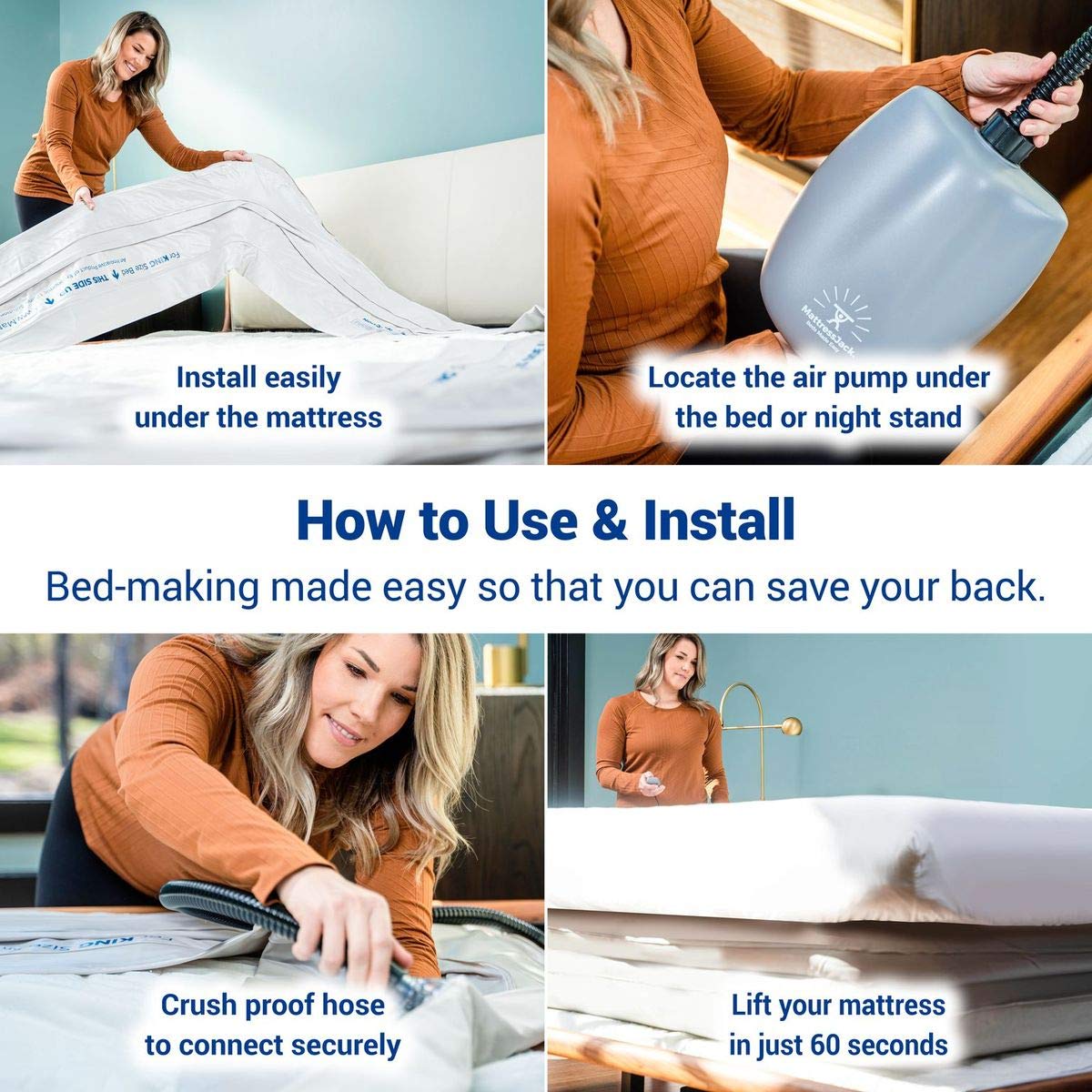 **Mattress Jack Lifter - Easy Use Mattress Elevator for Bed Making & Sheet Tucking - Mobility Aid for Elderly & Disabled with Inflatable Ring, Air Pump & Controller - Bed Riser & Lift Tool for Home, Hospital & Caregiving**