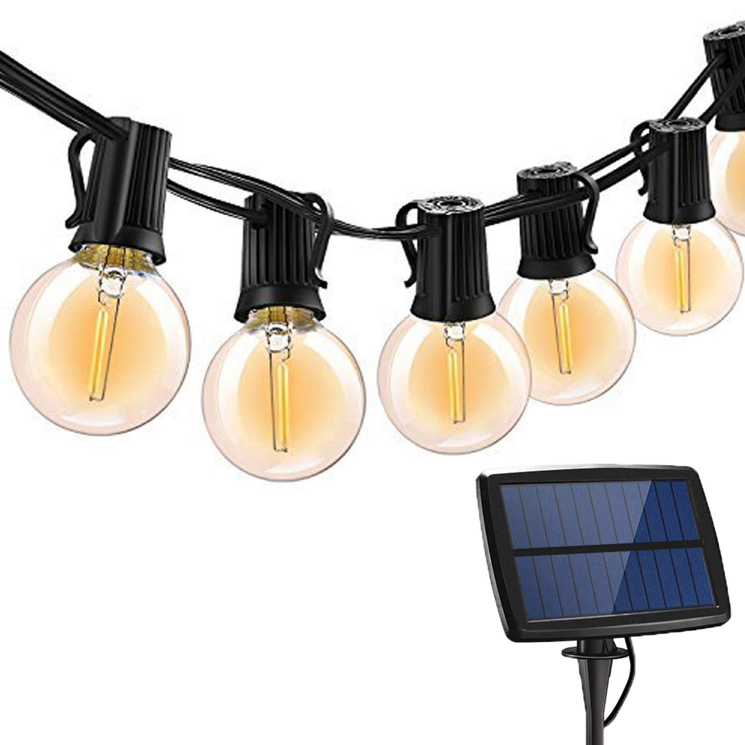 WONFAST G40 Solar Powered Outdoor String Lights - 25FT Waterproof Vintage Edison Bulb with 15 LED, 4 Lighting Modes for Garden, Patio, Backyard, Bistro, Wedding & Christmas Party Decor - Perfect for Romantic Ambiance and Outdoor Entertaining