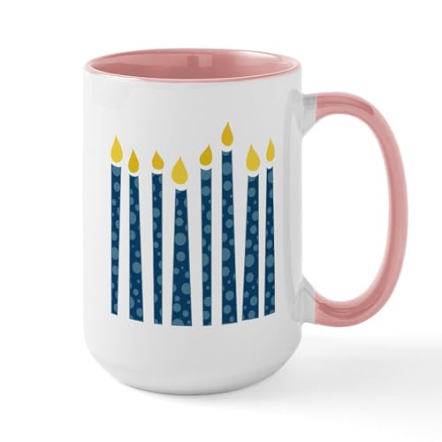 White/Pink Inside - Hanukkah Candles Large Mug