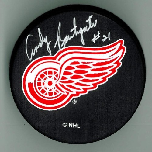 Andy Bathgate Autographed Detroit Red Wings Hockey Puck - Signed Collectible Memorabilia for NHL Fans - Perfect for Display, Gifts, and Sports Collections