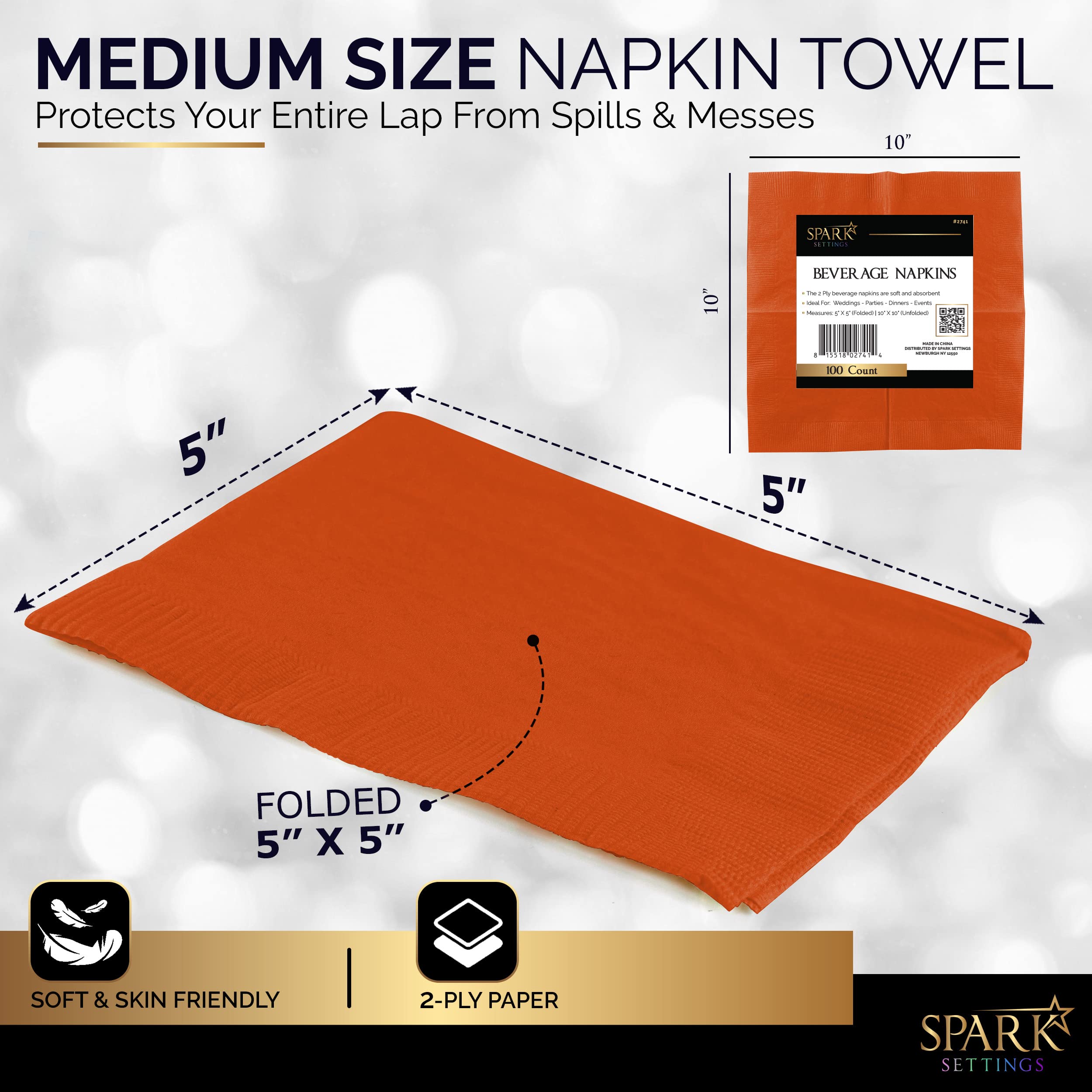 200-Count Black & Orange Beverage Napkins - Halloween Party, Wedding, Birthday, Dinner, Cocktail Party Supplies (5