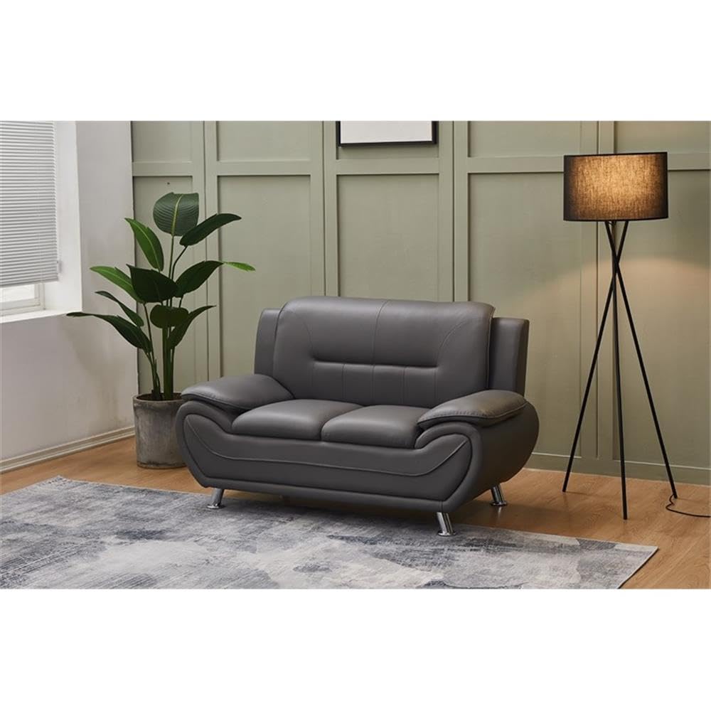 Ashley Faux Leather Living Room Loveseat Sofa - Modern Gray Small Couch for Couples, Compact Apartment & Small Space Decor - Perfect for Living Rooms, Studios & Cozy Spaces