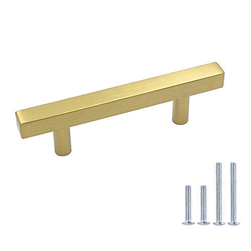 LS1212GD76 Gold Square Cabinet Drawer Pulls - 3 Inch Hole Centers, Stainless Steel Kitchen Cabinet Handles for Closet, Cupboard & Drawers (Pack of 12) - Perfect for Modern Kitchens, Bathrooms & Office Furniture