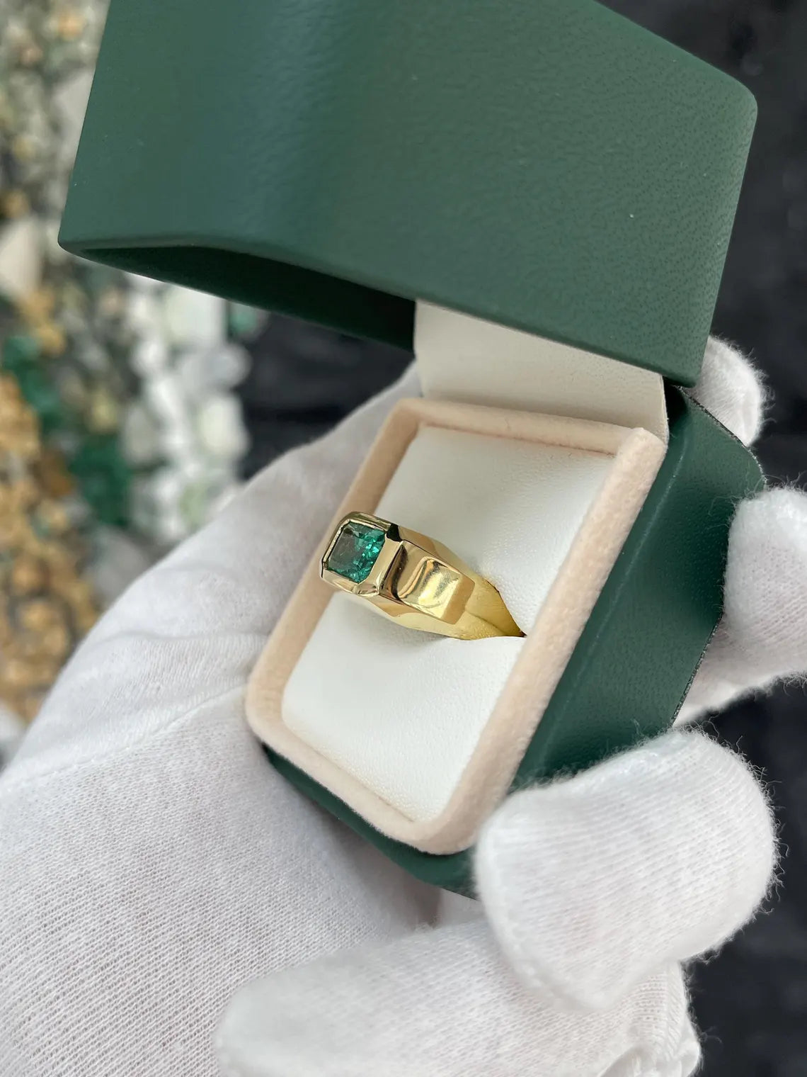 2.66ct Natural Emerald Cut Bluish Green Emerald Solitaire Ring for Men - Bezel Set Luxury Wedding Band, Anniversary Gift & Everyday Jewelry