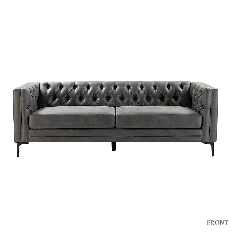 84'' Vegan Leather Tufted Sofa - Modern Faux Leather Couch for Living Room, Office & Lounge - Comfortable Mid-Century Style Sectional with Button Tufting
