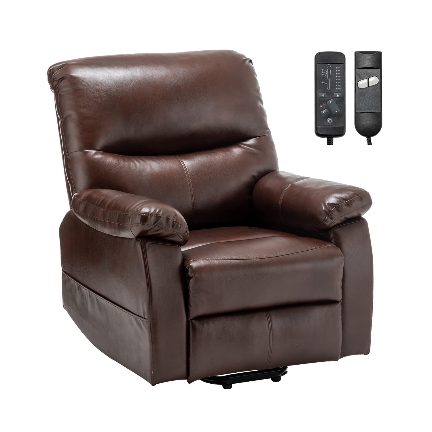 Erinnyees Faux Leather Massage Lift Recliner Chair for Elderly & Seniors - Silent Motor with Remote Control, Breathable Soft PU Leather with Side Pockets - Living Room Reclining Sofa Chair with Heating & Vibration Massage (Brown) - Perfect for Relaxation, Pain Relief & Home Theater Seating