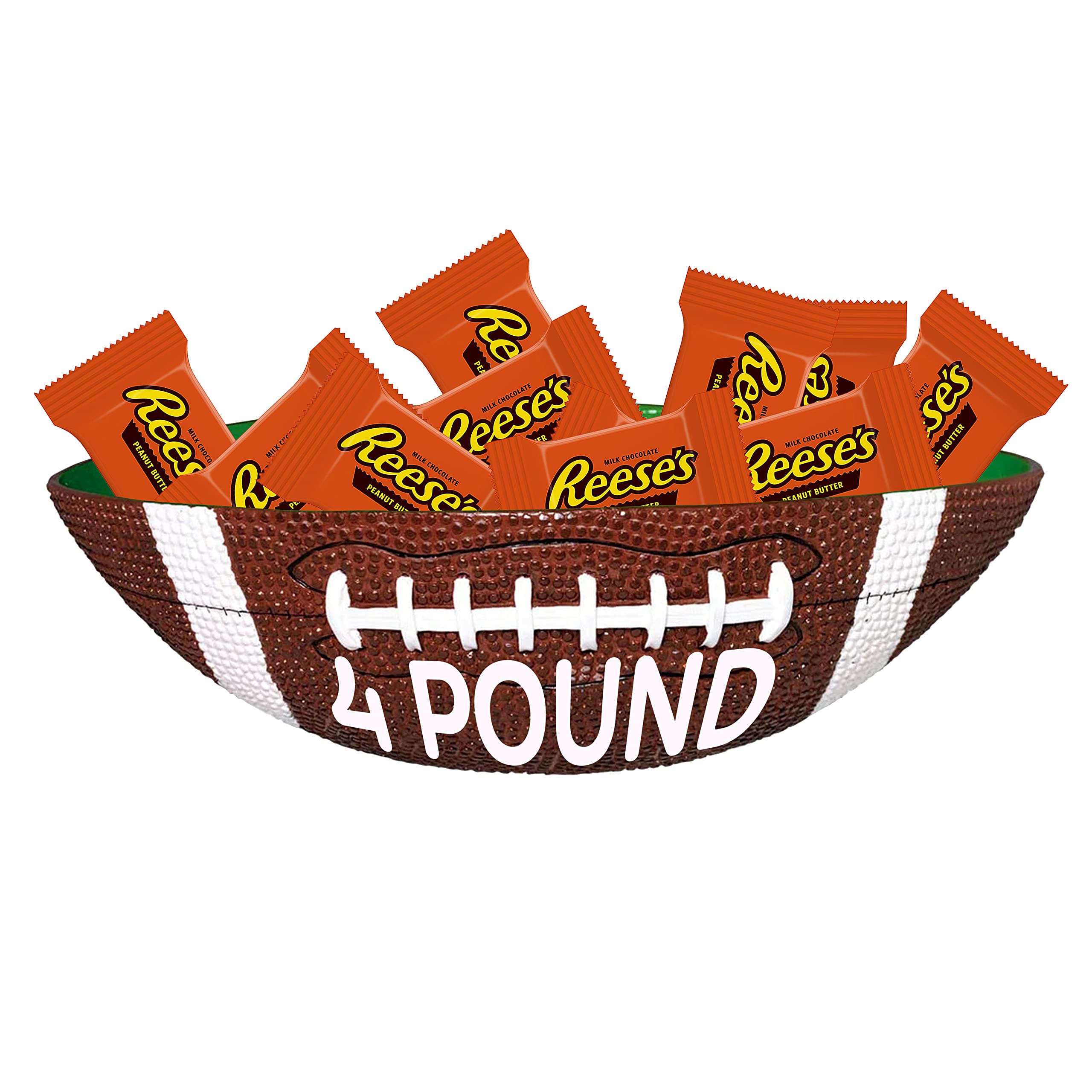 4 Pounds Peanut Butter Chocolate Candy Cups in Plastic Football Serving Bowl - Perfect for Super Bowl Parties, Game Day Snacks & Sports Themed Gifts