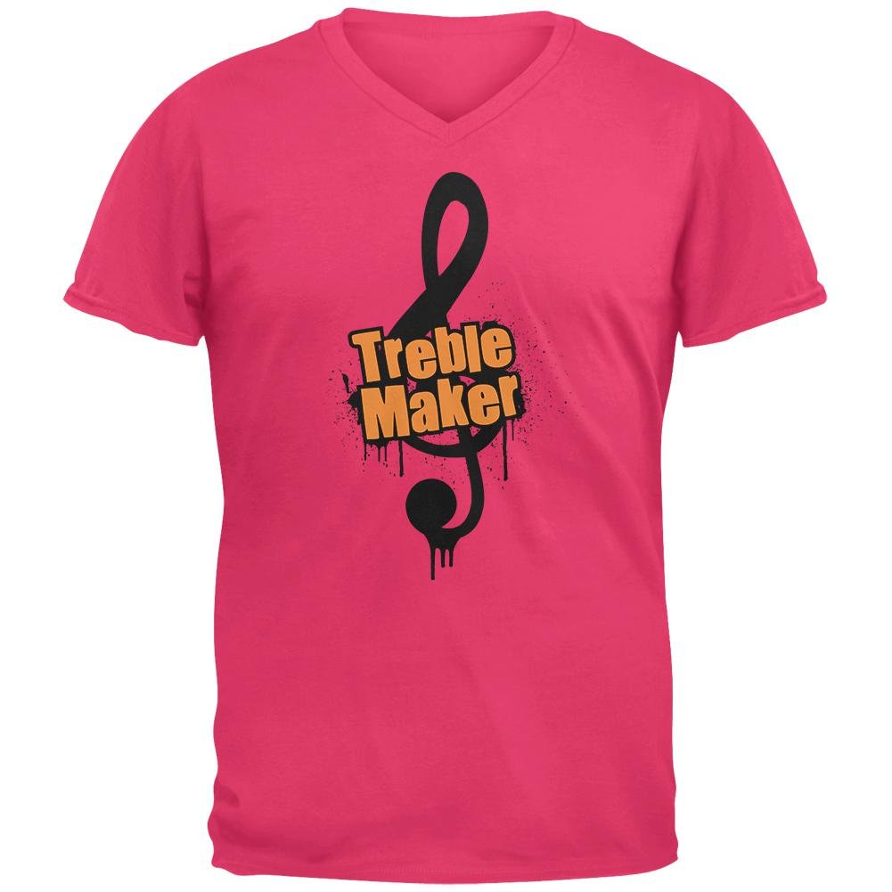 Old Glory Band Geek Treble Maker Men's V-Neck T-Shirt - Hot Pink, Medium | Comfortable Cotton Tee for Music Lovers, Band Performances & Casual Wear