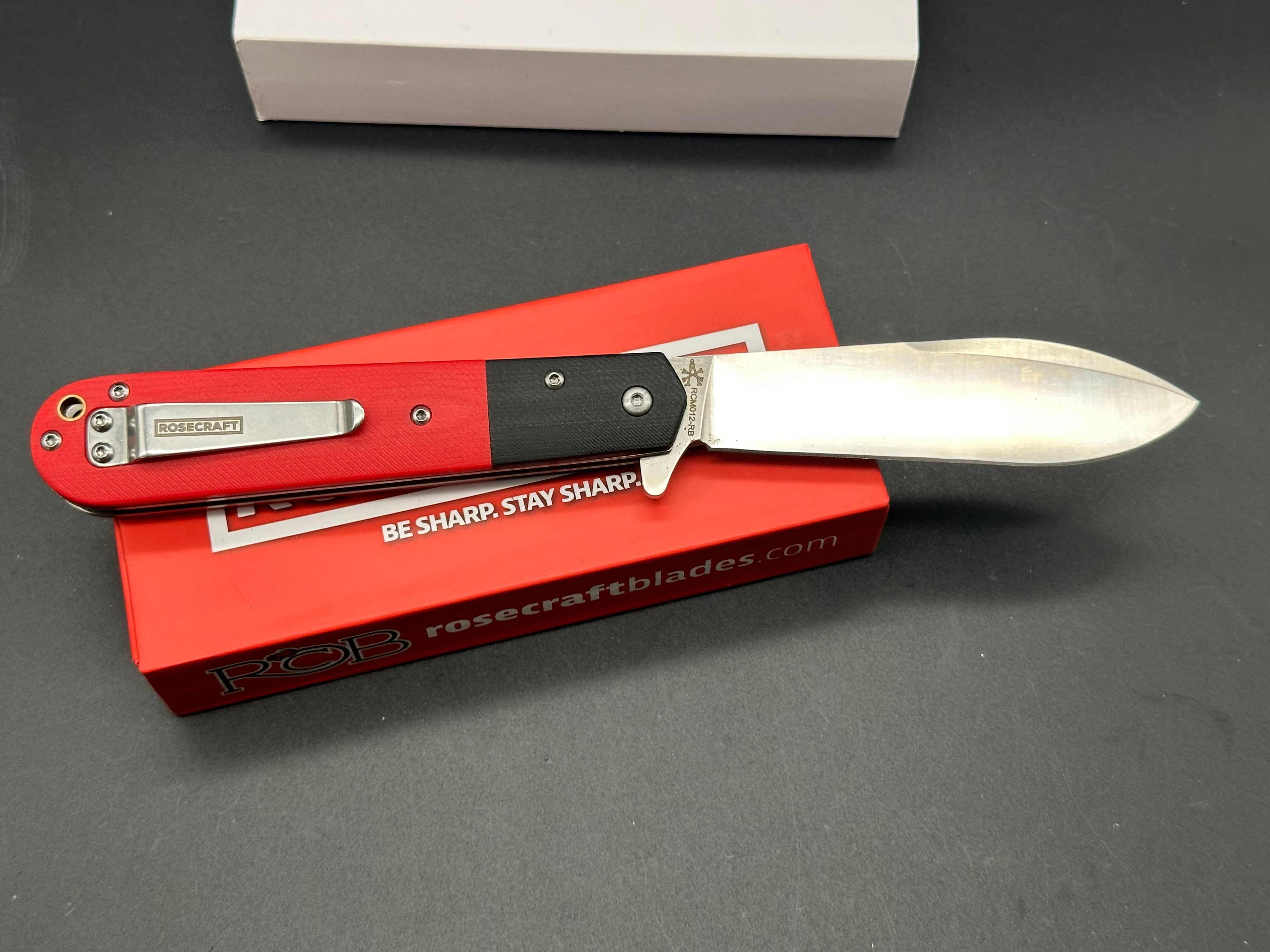 RoseCraft Blades Castorea Folding Knife - Black & Red Handle, RCM012 RB - Perfect for Camping, Hiking & Everyday Carry (EDC)