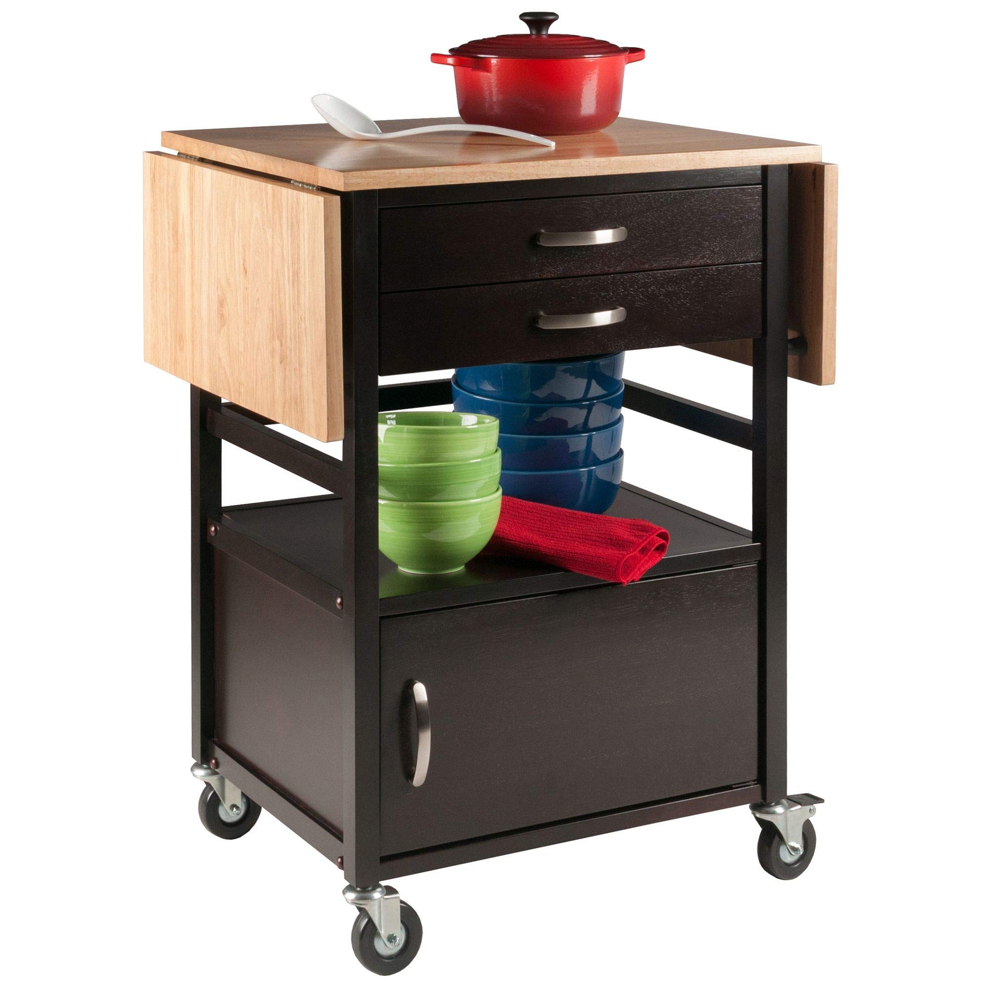 Bellini Kitchen Cart with Coffee Finish - Portable Rolling Island for Small Spaces, Perfect for Coffee Bar, Breakfast Nook or Extra Counter Space in Kitchen, Dining Room or Apartment