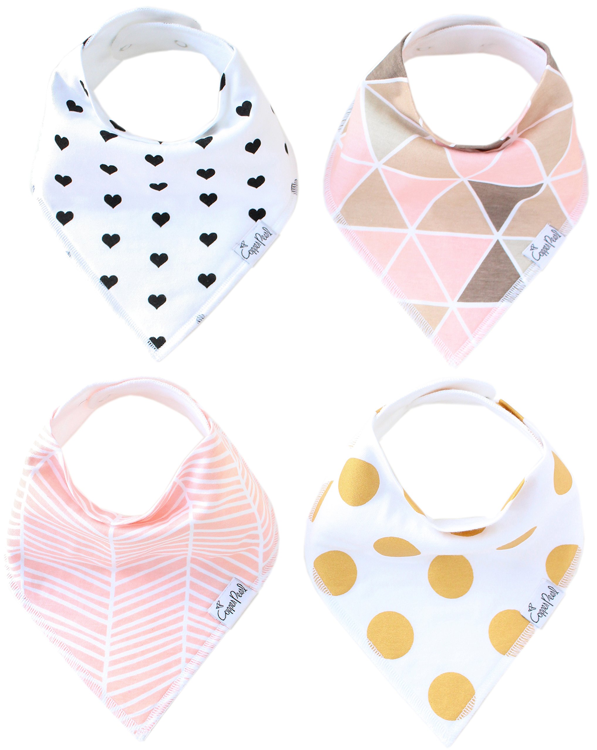 Copper Pearl Baby Bandana Drool Bibs - 4 Pack Soft Absorbent Bib Set for Girls, Blush Pink - Perfect for Teething, Drooling, and Messy Meals