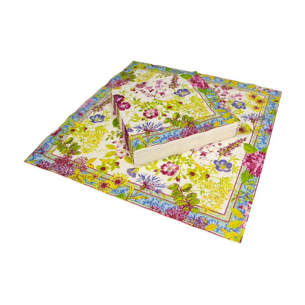 Premium Caspari Millefleurs Floral Paper Luncheon Napkins - 4 Packs of 20 Count (80 Total) - Elegant Disposable Dinner Napkins for Wedding, Bridal Shower, Tea Party & Special Occasions