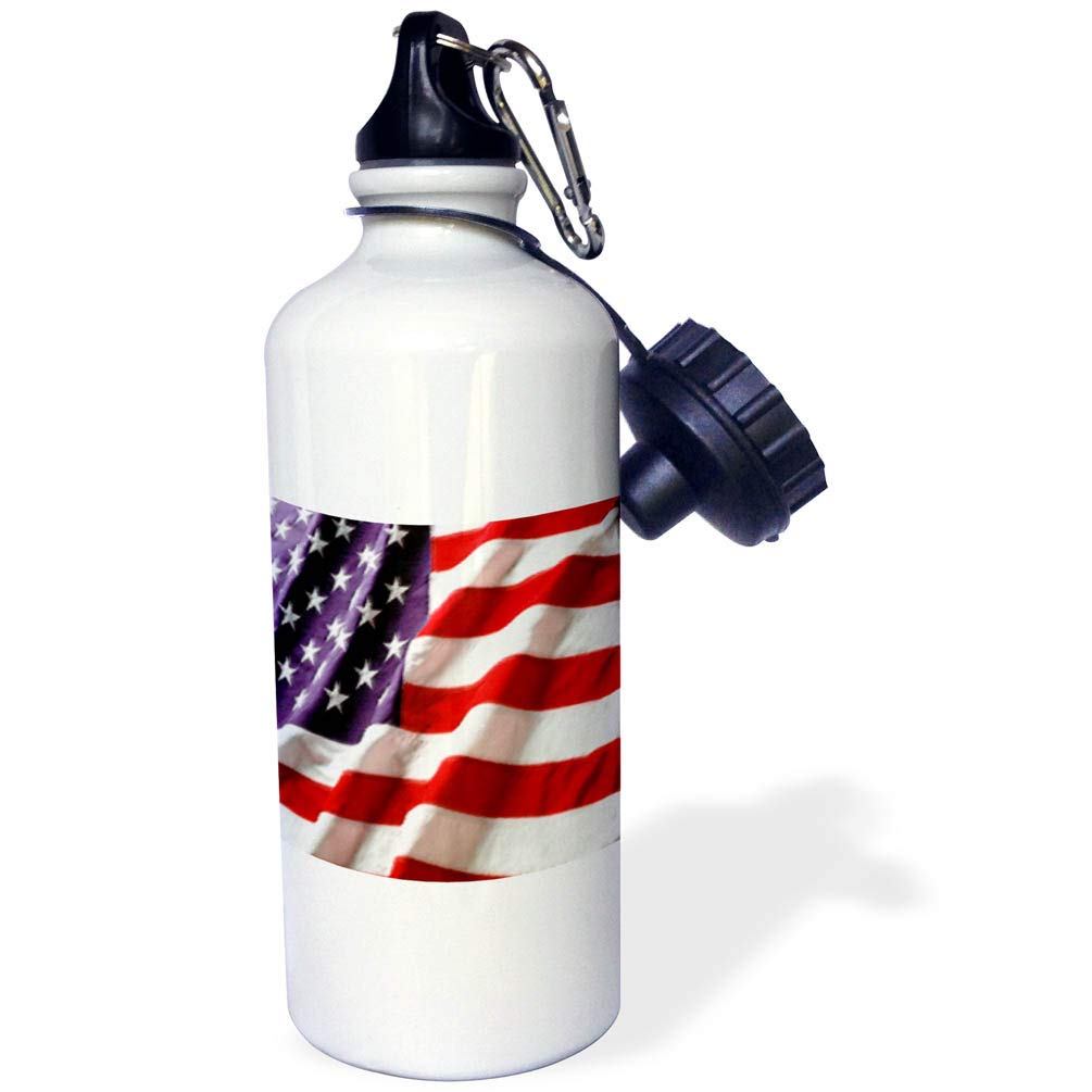 3D Rose Textured American Flag Sports Water Bottle - 21 oz Insulated Stainless Steel, White - Perfect for Gym, Hiking & Outdoor Activities
