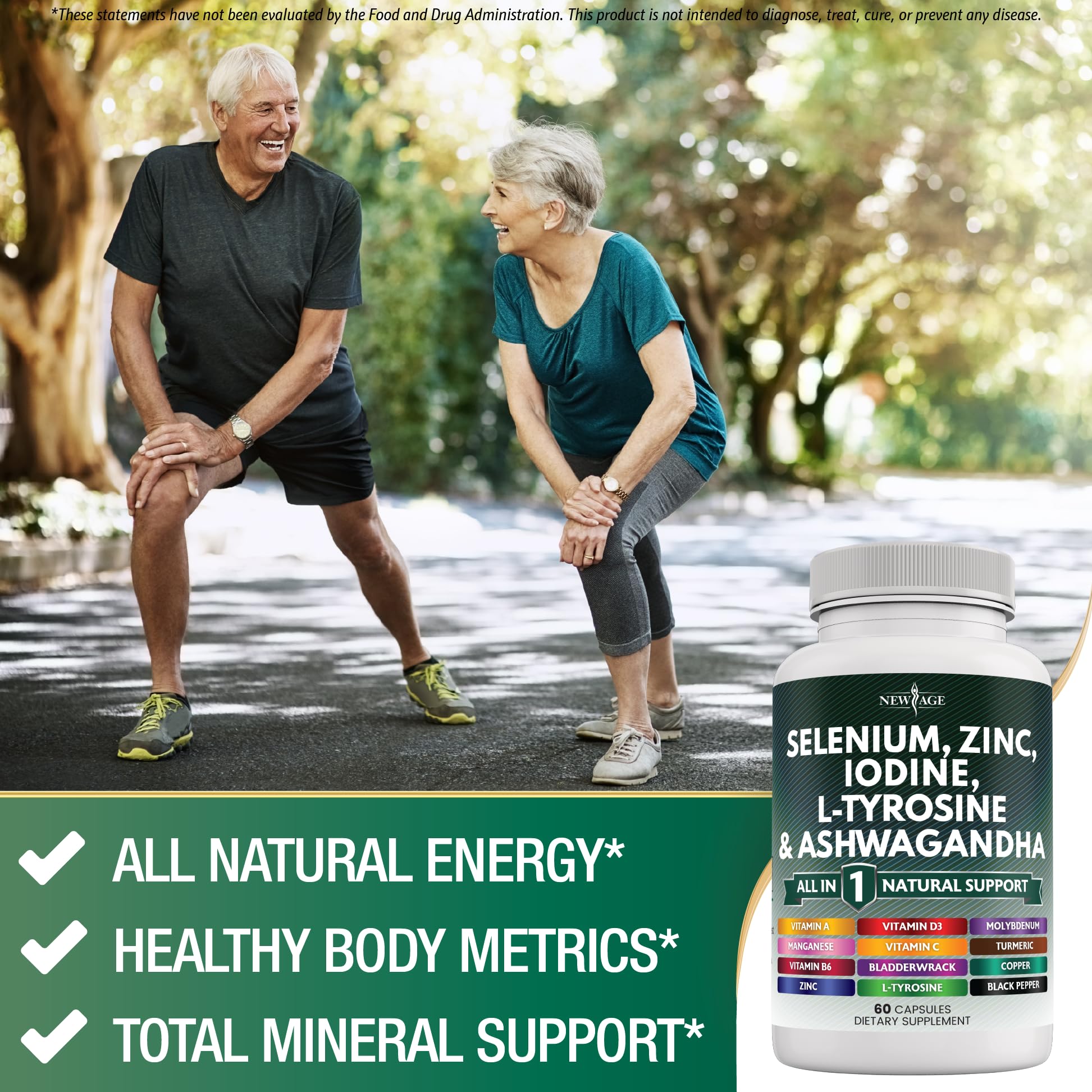 Thyroid Support Supplement with Selenium, Zinc, Iodine, L-Tyrosine & Ashwagandha - Bladderwrack, Turmeric, Silica Kelp & Schisandra for Men & Women - 60 Capsules - Boost Energy & Metabolism for Active Lifestyles