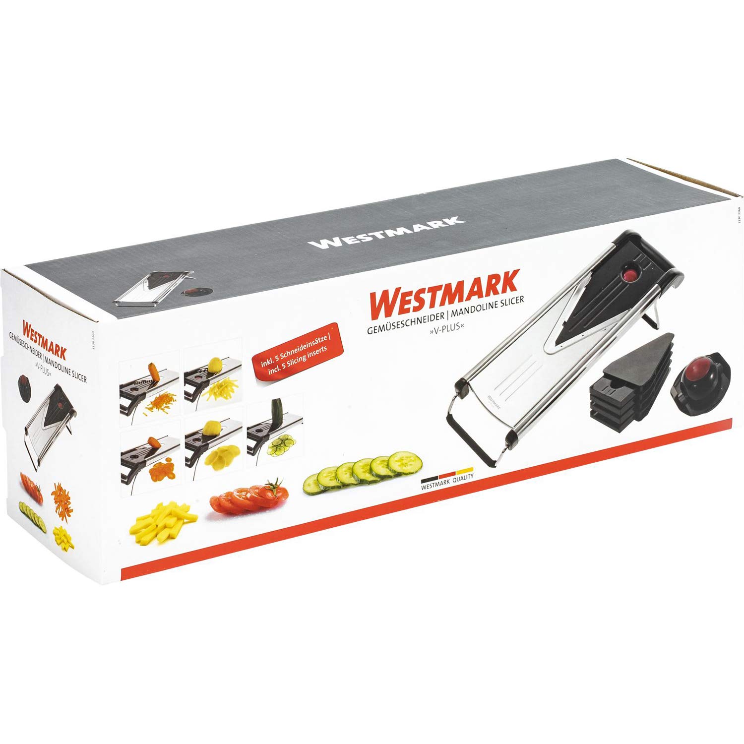 Westmark 11302260 5-in-1 Stainless Steel V Blade Mandoline Slicer - Professional Vegetable & Fruit Slicer for Perfect Julienne, Waffle & Straight Cuts - Ideal for Kitchen, Salad Prep & Healthy Cooking