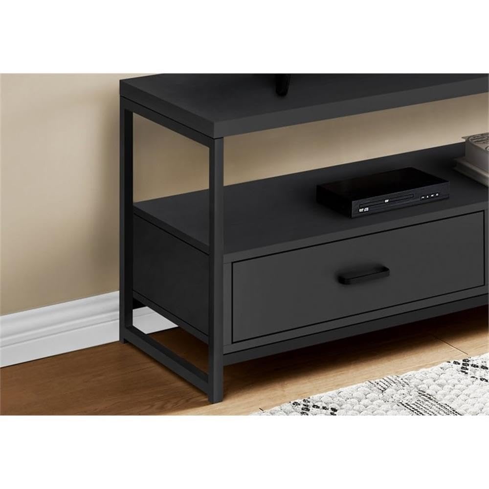 Monarch Specialties 48 Inch TV Stand with Storage Drawers - Modern Black Entertainment Center for Living Room & Bedroom - Durable Laminate & Metal Console - Perfect for Home Theater Setup & Media Organization