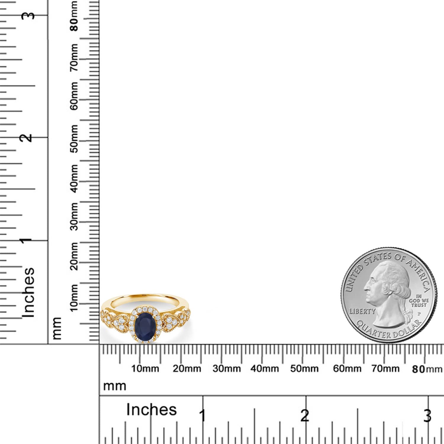 Gem Stone King 18K Yellow Gold Plated Silver Heart Design Ring with Oval Sapphire & Moissanite (1.18 Cttw) - Elegant Jewelry Gift for Women, Perfect for Valentine's Day, Anniversary & Romantic Occasions