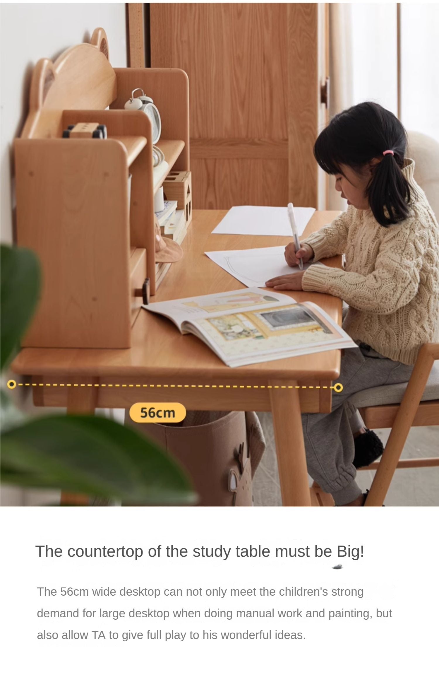 Solid Wood Kids Study Desk - Beech & Oak Wooden Children's Writing Table for Homework & Drawing | Perfect for Bedroom, Homeschool & Classroom Use
