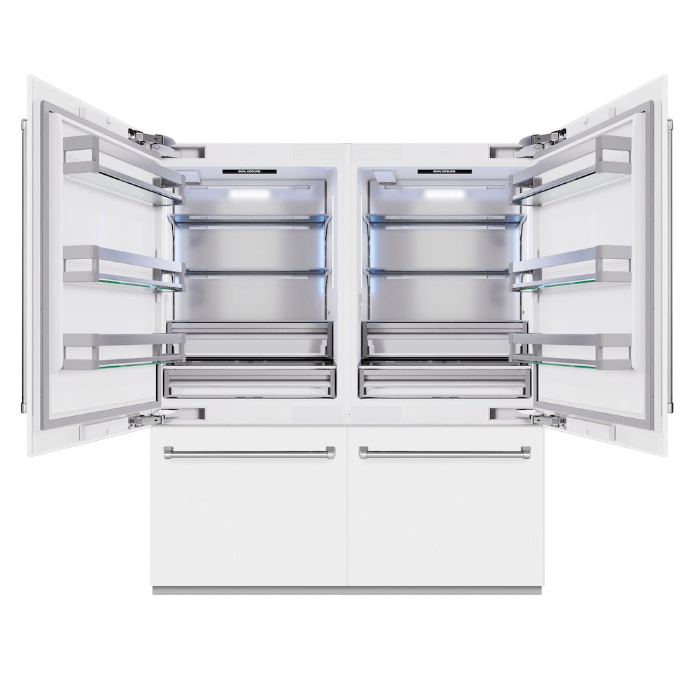 ZLINE 72 Inch 39.6 cu ft French Door Built-In Bottom Freezer Refrigerator with Water Dispenser & Ice Maker - White Matte Finish (RBIT WM 72) | Perfect for Modern Kitchens & Open Concept Homes