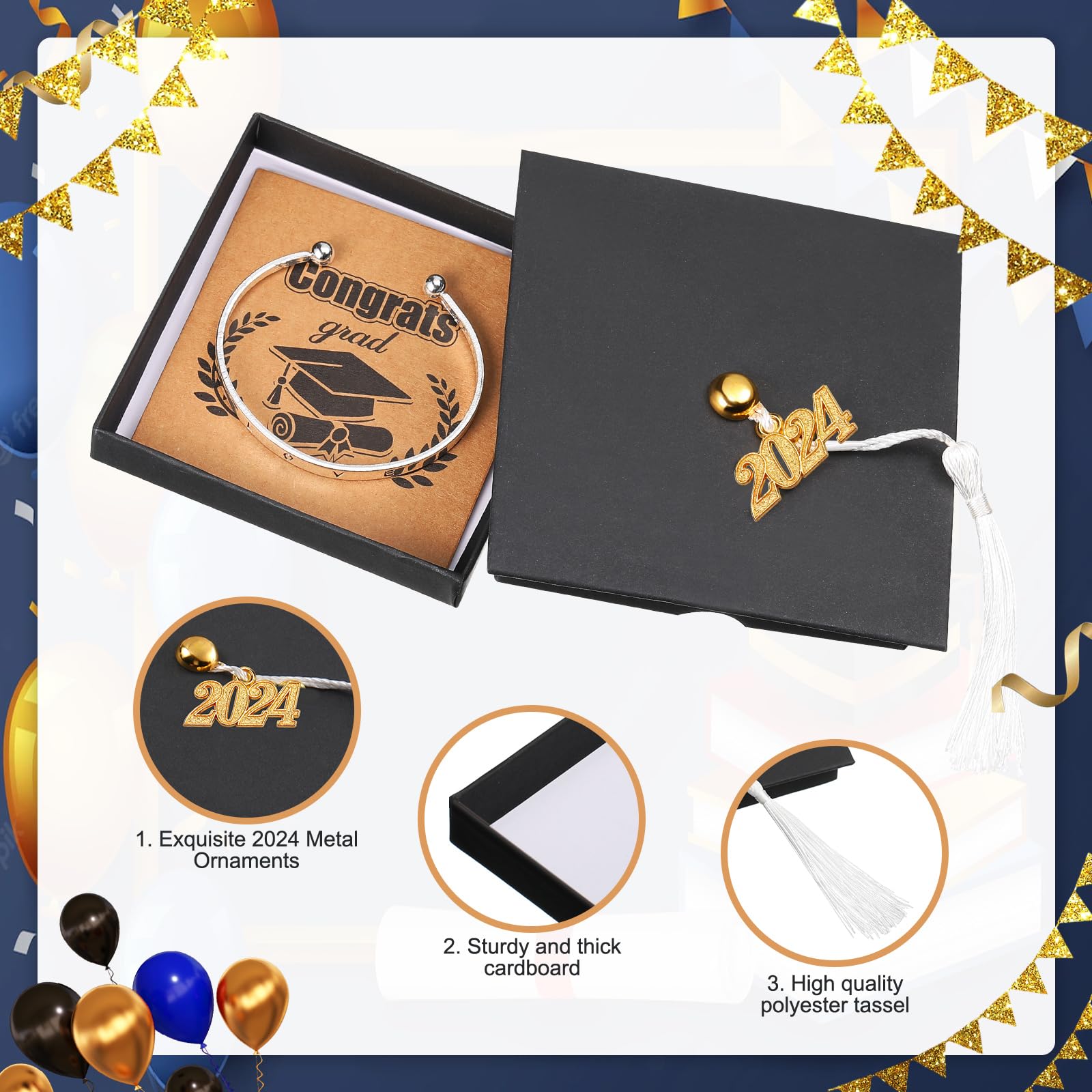 12 Pack 2024 Graduation Gift Card Box Set - 6 Cap Shaped Boxes & 6 Graduation Cards with Tassel - Perfect for Jewelry, Bracelets & Cash Gifts - Great for High School & College Graduation Parties, Ceremony Decorations & Congratulations Gifts