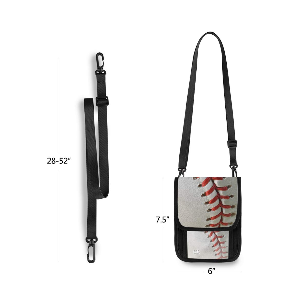 ALAZA Sport Ball Baseball Small Crossbody Wallet RFID Phone Bag - RFID Blocking Passport Holder with Credit Card Slots for Travel, Gym & Outdoor Activities