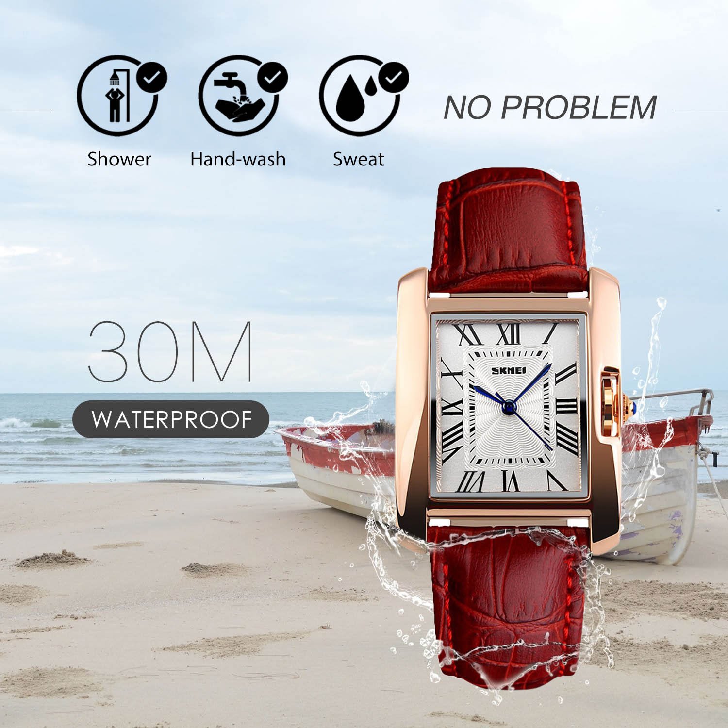 VenSten Women's Analog Quartz Watch - Fashion Leather Band, Roman Numerals, 30M Waterproof - Perfect for Business, Casual & Dress Occasions - Ideal Birthday Gift (Red)