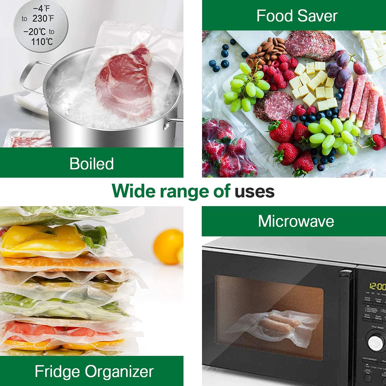 100Pcs Vacuum Sealer Bags 20cm x 30cm - Thick Textured Food Storage Bags with Easy Tear Notch - Pre-Cut Embossed Vacuum Seal Bags for Sous Vide Cooking, Meal Prep & Food Preservation - Compatible with All Vacuum Sealer Machines