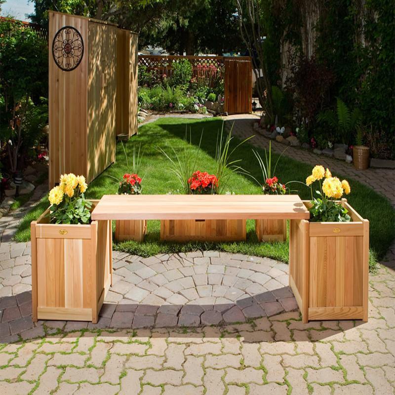 Natural Cedar Planter Bench Set - Outdoor Garden Seating with Built-in Planters for Patio, Deck, or Backyard - Rustic Wooden Bench with Storage